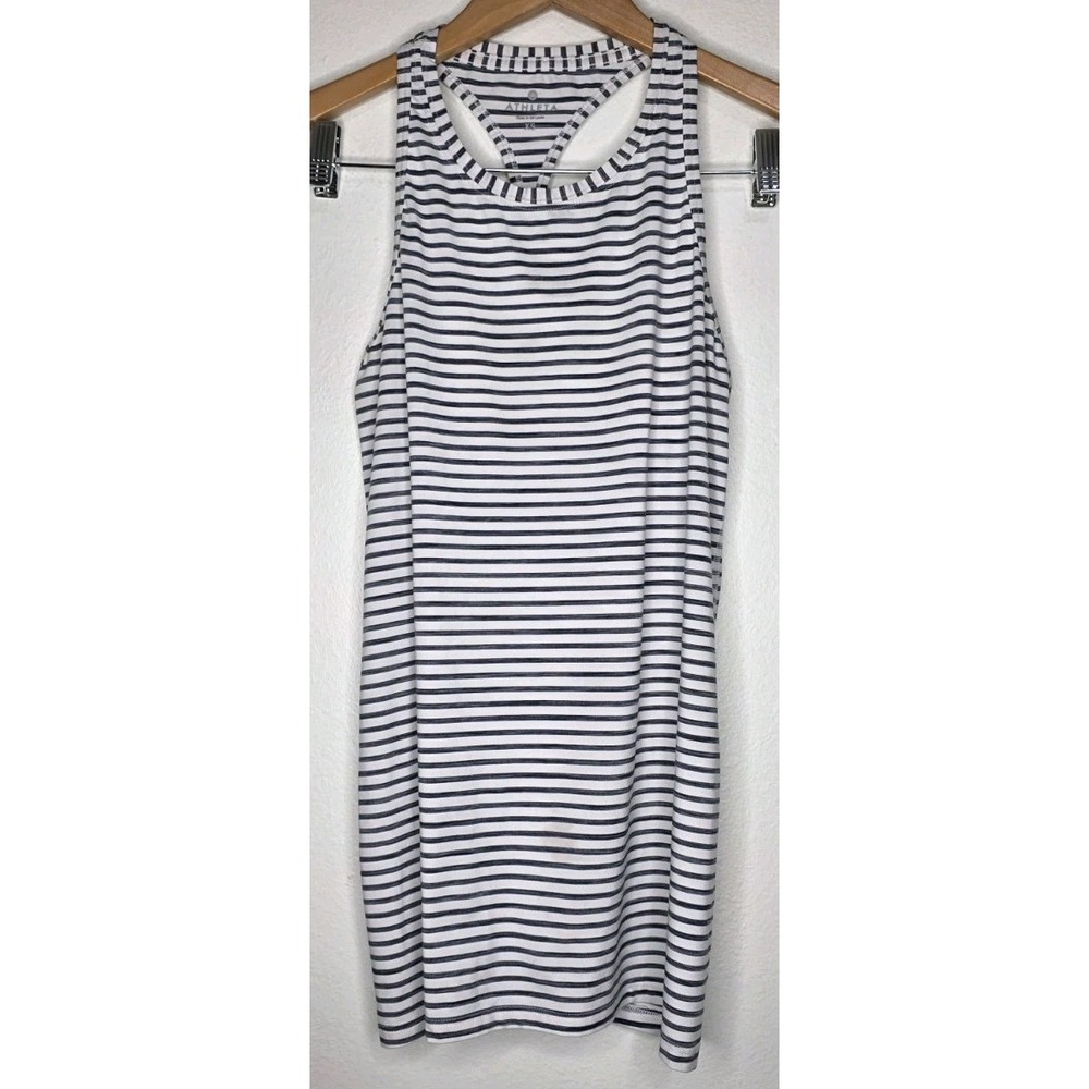 3pc Athleta Women Striped Racerback‎ Scoop Neck Stretch Tank Top White Black Grn - Picture 4 of 11